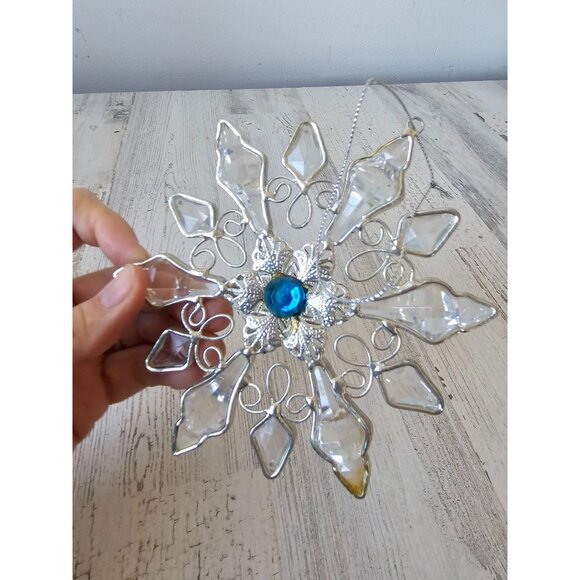 Crystal snowflake gem ornament Xmas tree vintage decor hanging - Picture 6 of 9